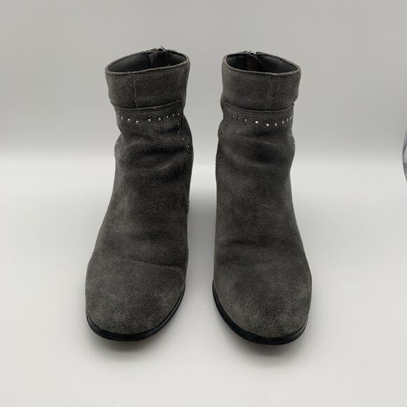 Marc Fisher Womens Suede Ankle Bootie Gray 7.5M Umala-T Round Toe Silver Studs - Picture 3 of 12
